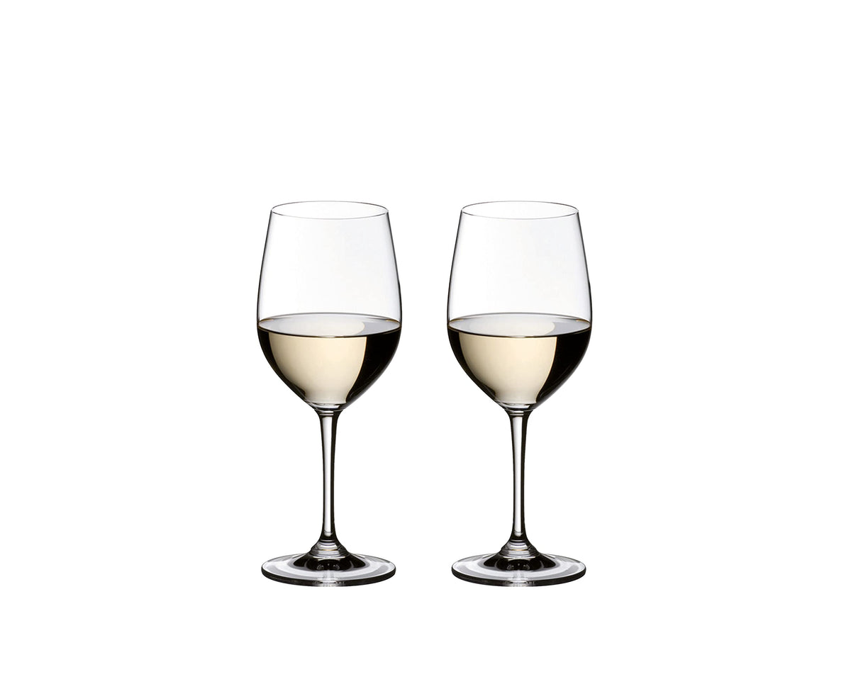 Riedel Vinum Viognier Chardonnay glass front view shows elegant wine presentation