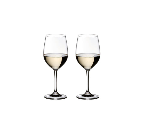 Riedel Vinum Viognier Chardonnay glass front view shows elegant wine presentation
