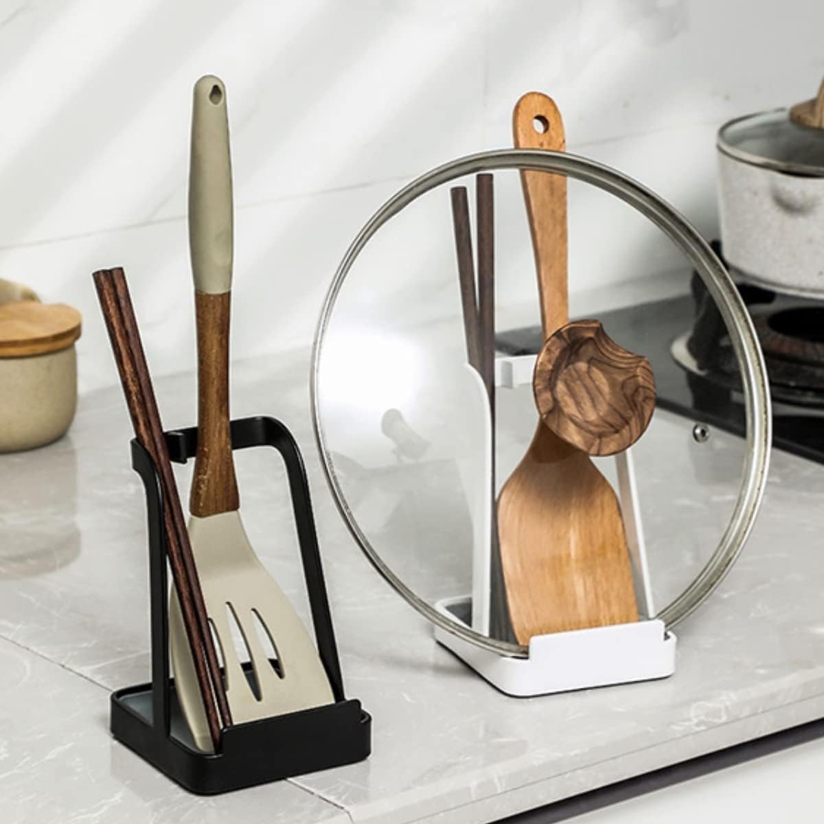 Rievem heat-resistant steel organizer supports lids and spoons