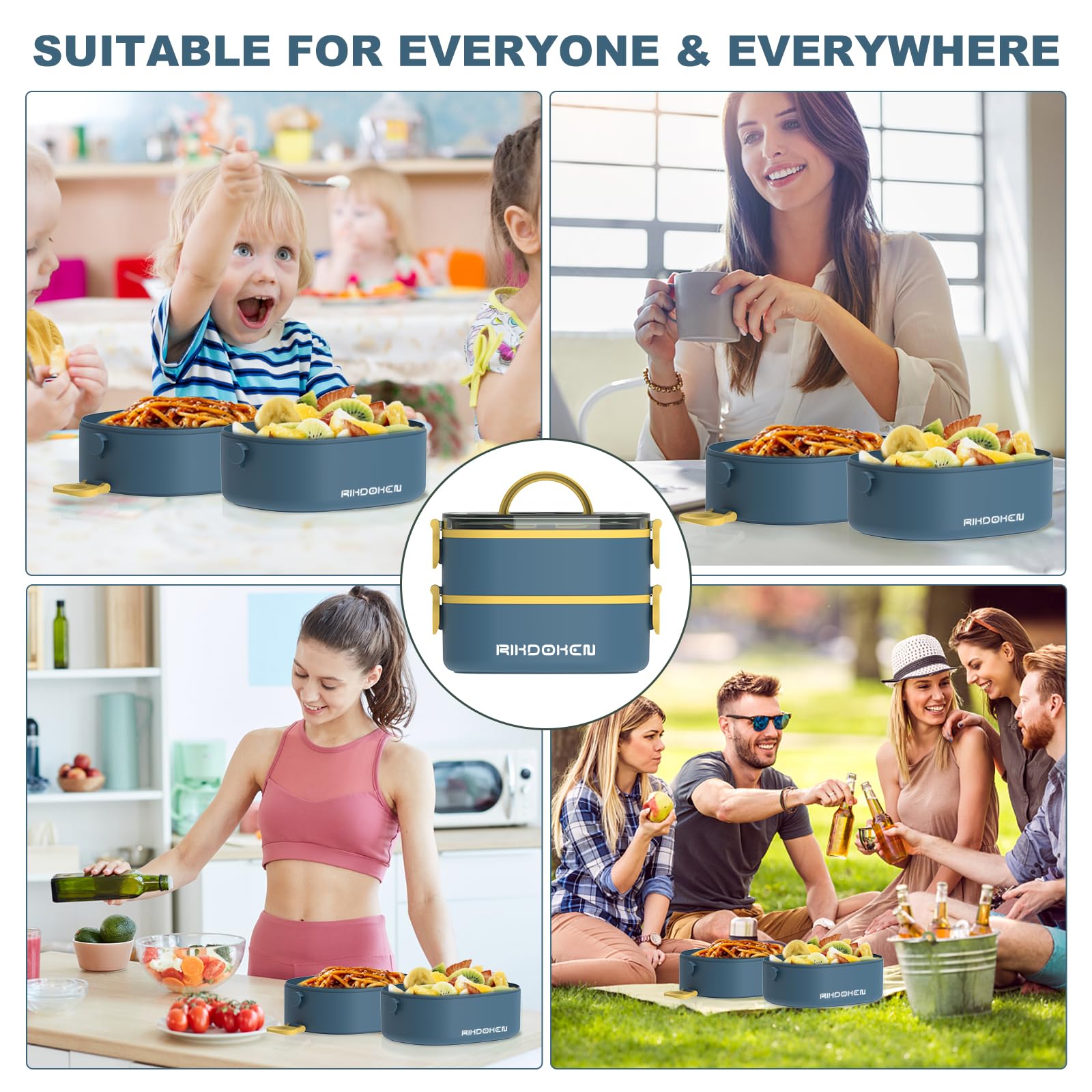 RIKDOKEN large-capacity 64oz design fits bigger meals for adults.