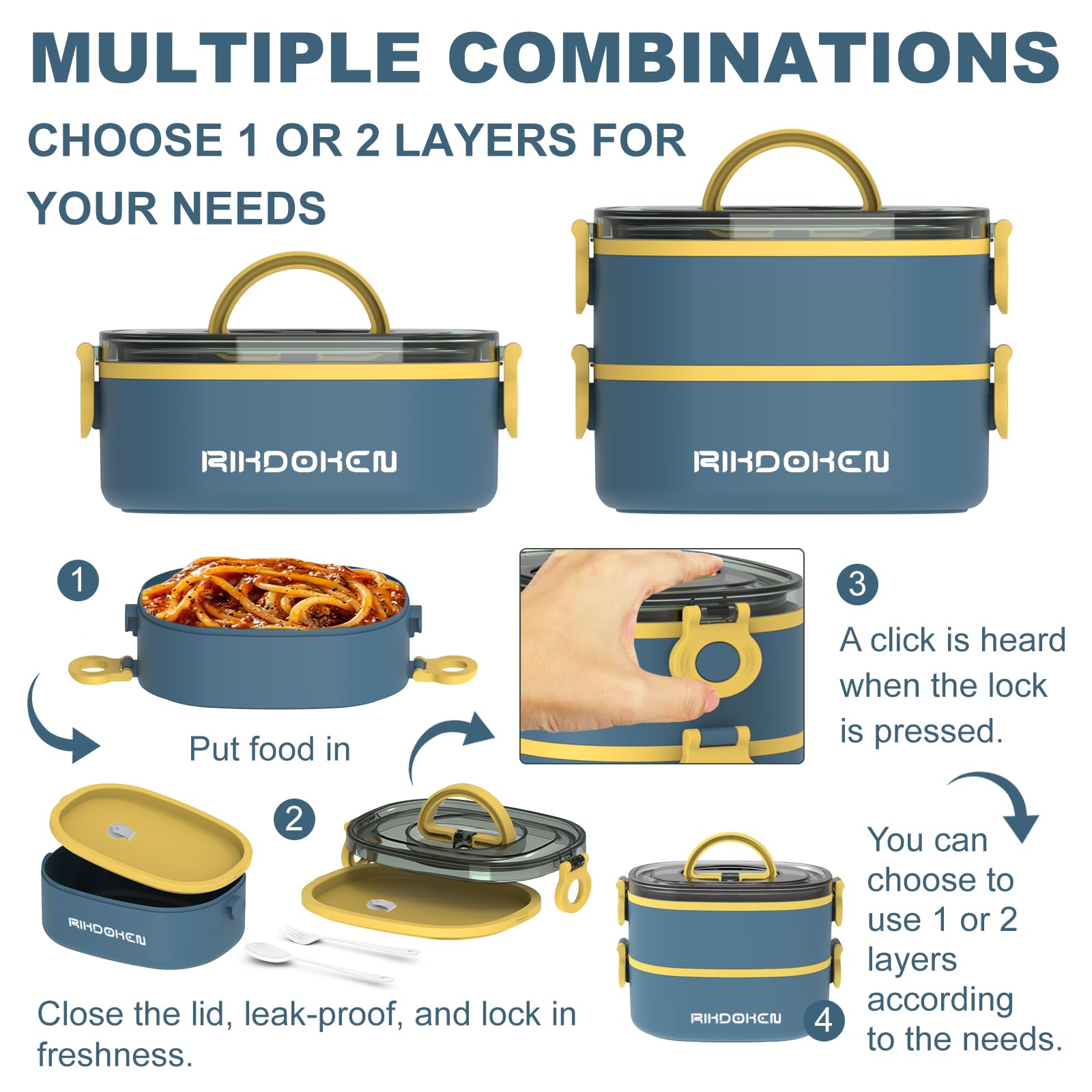 RIKDOKEN leak-proof buckles keep sauces contained during travel.