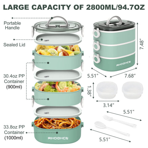 RIKDOKEN lunch box shows large capacity 94oz suitable for adults' meals on the go.