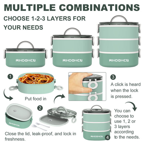 RIKDOKEN lunch box with separable layers keeping flavors separate and fresh.