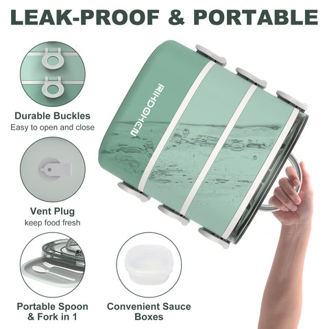 RIKDOKEN lunch box leak-proof layers to prevent spills in bags.