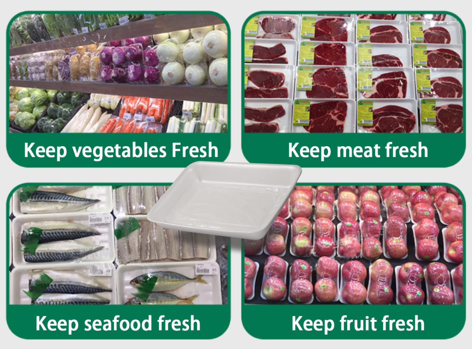 RIKICACA foam trays ideal for supermarkets, butcher shops, and catering.