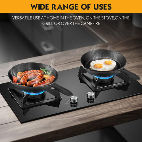 Rincentd cast-iron skillet set display shows durable cookware for everyday cooking.