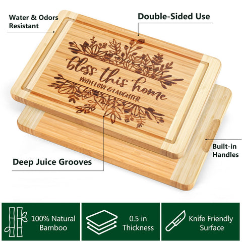 Ringshine bamboo cutting board engraving detail showing laser inscription.