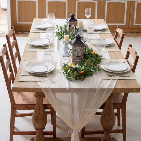 Rinpon beige placemats protect tabletops while adding a warm natural touch.