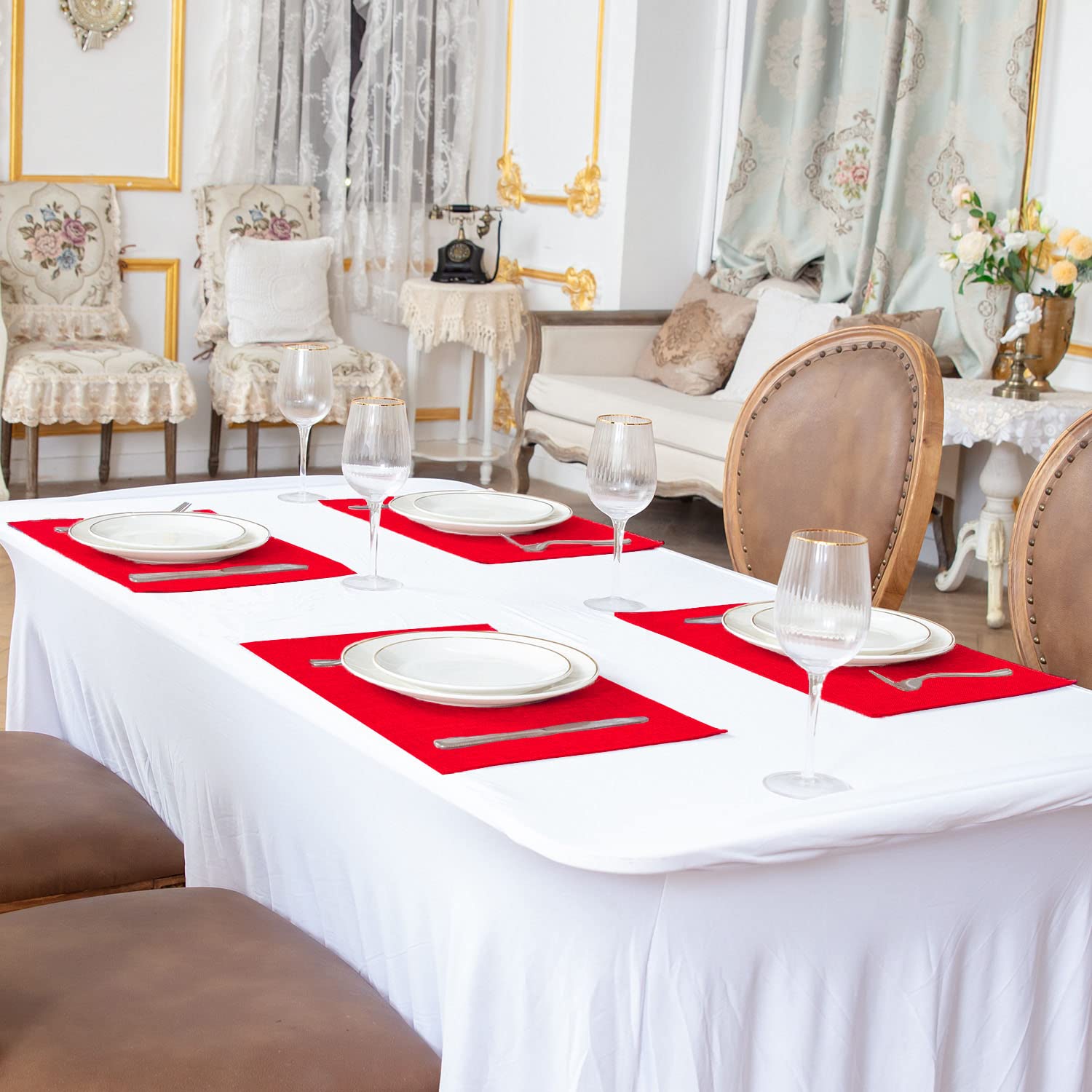 Rinpon easy-care red placemats keep dining setups tidy