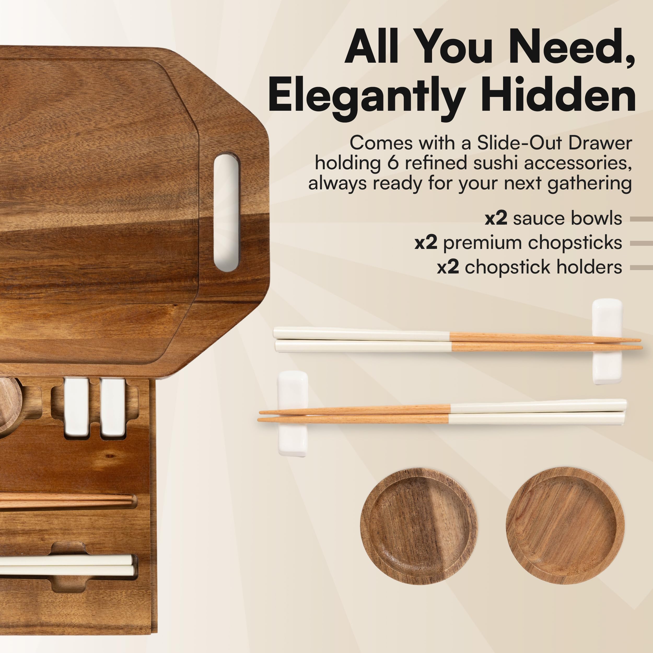 RIQMU dual-purpose sushi tray used as a chic charcuterie board