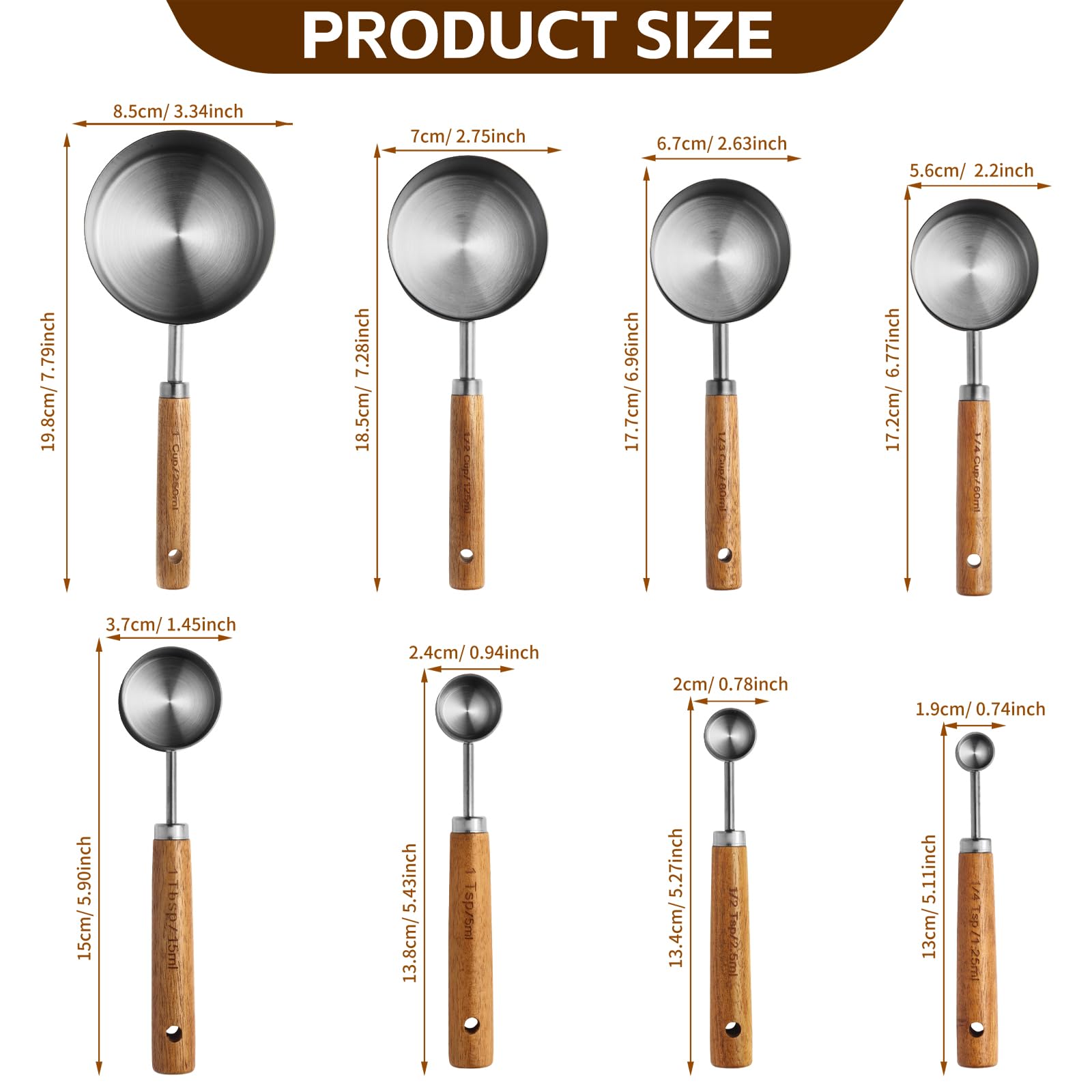 Riqwm Iro 8-piece set shows metric and US units for versatile kitchen use.