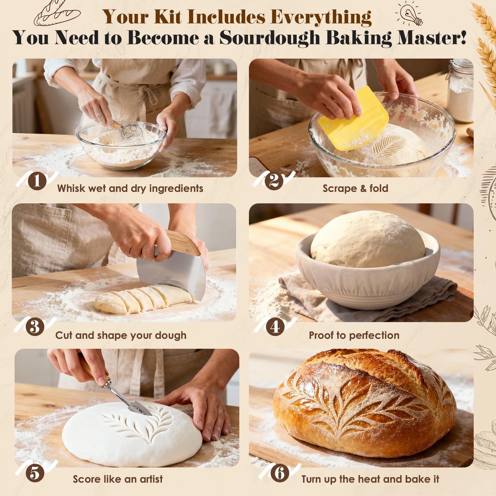 Risecret bread lame with blades enables precise scoring for bakery-style loaves.