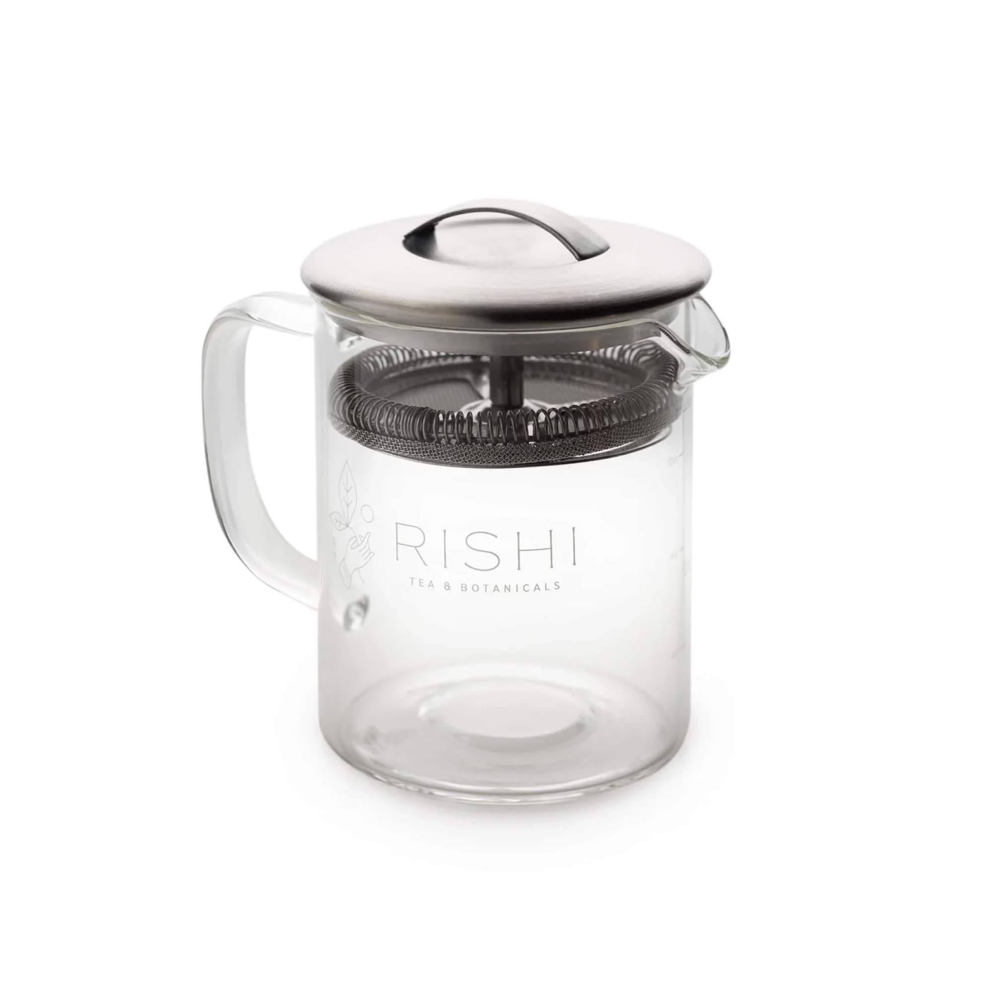 Rishi Tea Simple Brew teapot with 12oz loose-leaf brewing for easy viewing.