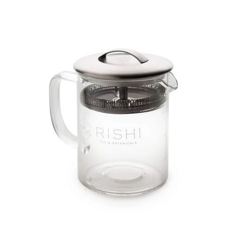 Rishi Tea Simple Brew teapot with 12oz loose-leaf brewing for easy viewing.