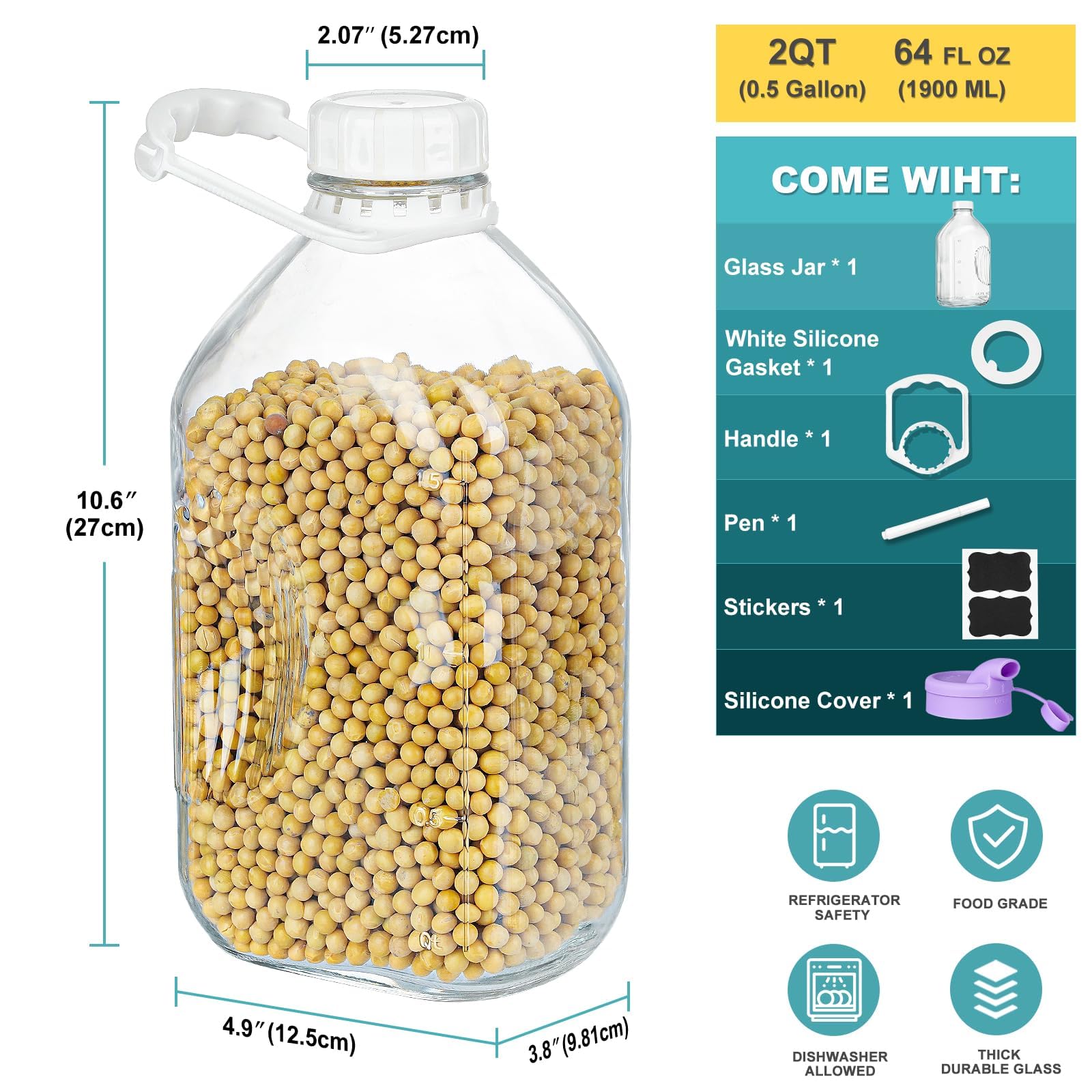 Ritayedet 64oz glass bottle scale lines help precise measurement.