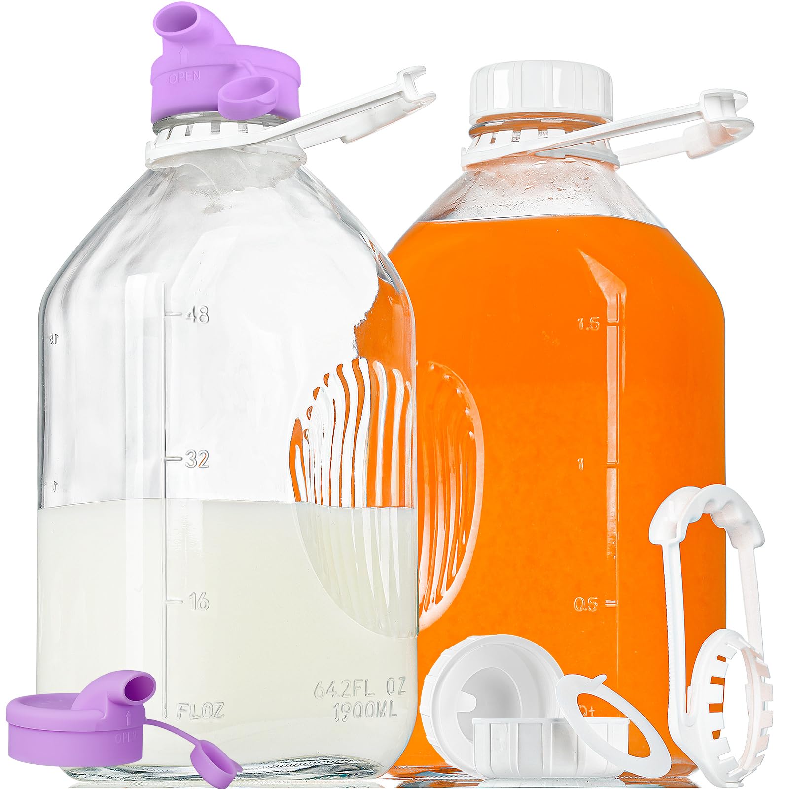Ritayedet 64oz glass milk bottle with spout for easy, mess-free pouring.