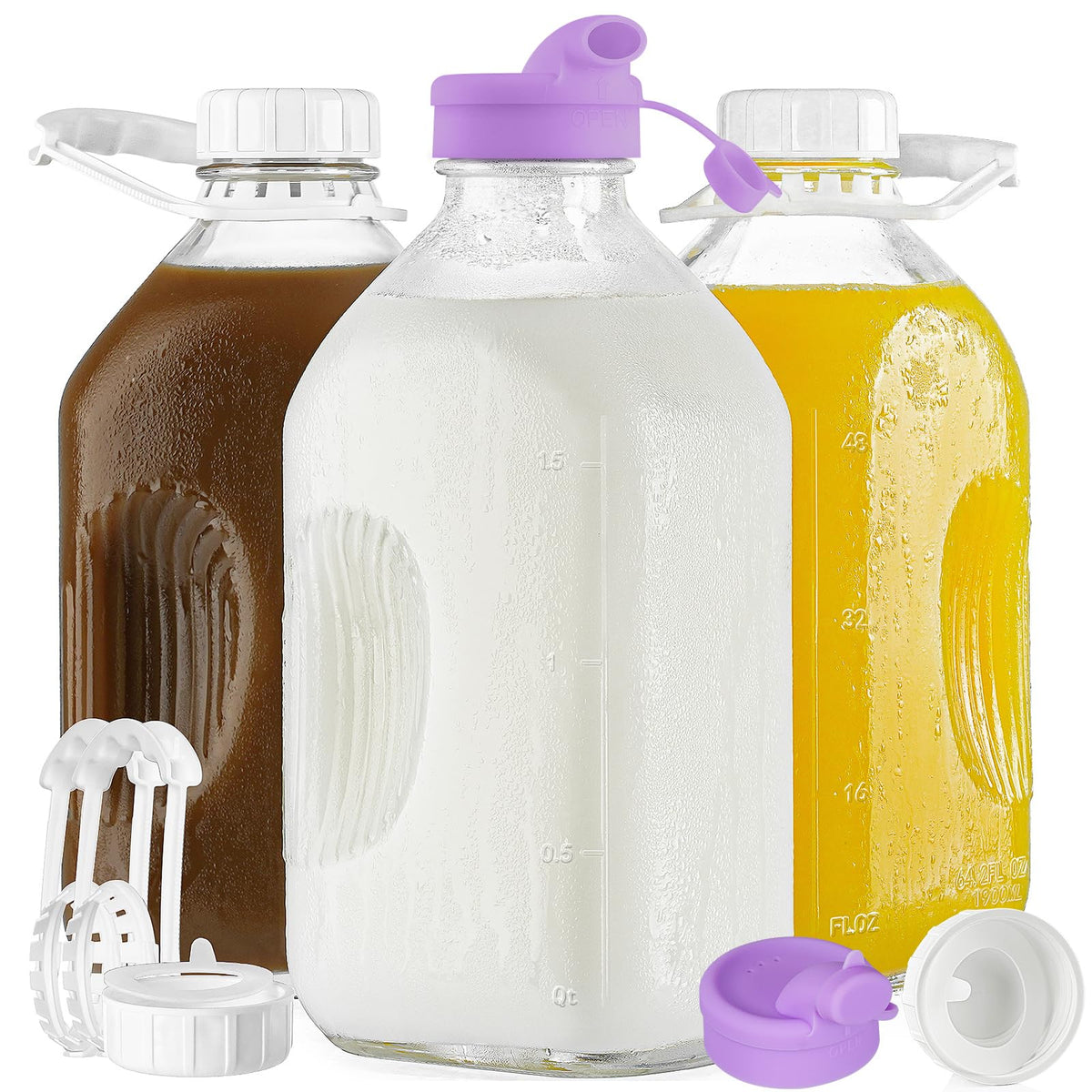 Ritayedet 64oz glass bottle with two silicone spouts for mess-free pouring