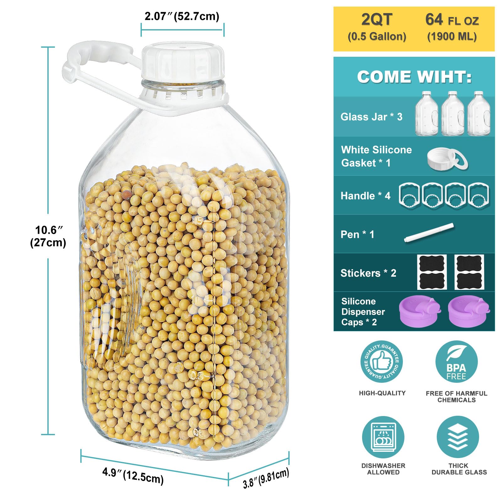 Ritayedet glass milk jar with airtight screw cap for fresh storage