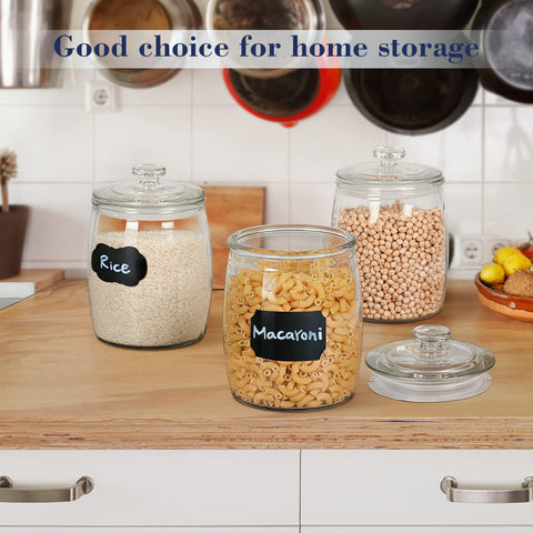 Ritayedet glass canisters for kitchen storage and laundry organization.