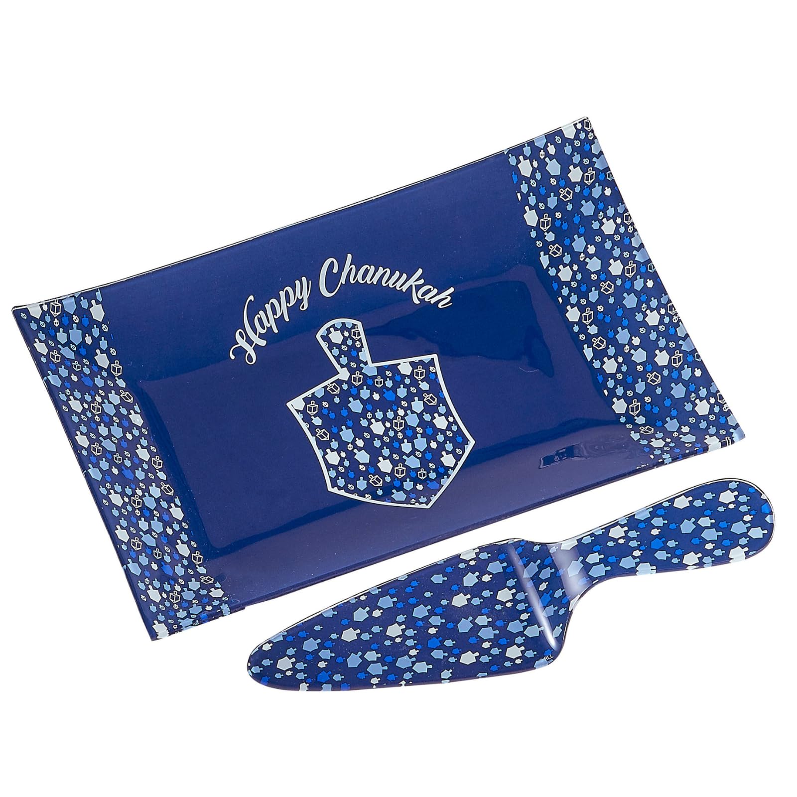 Rite Lite Hanukkah glass tray with mosaic design, ideal as a festive centerpiece.