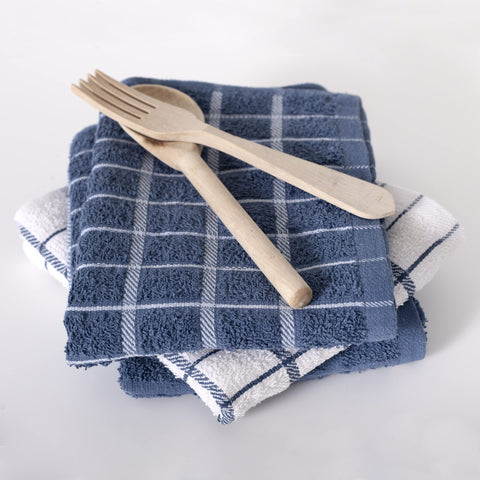 Dark-check Ritz towel adds color while wiping spills.