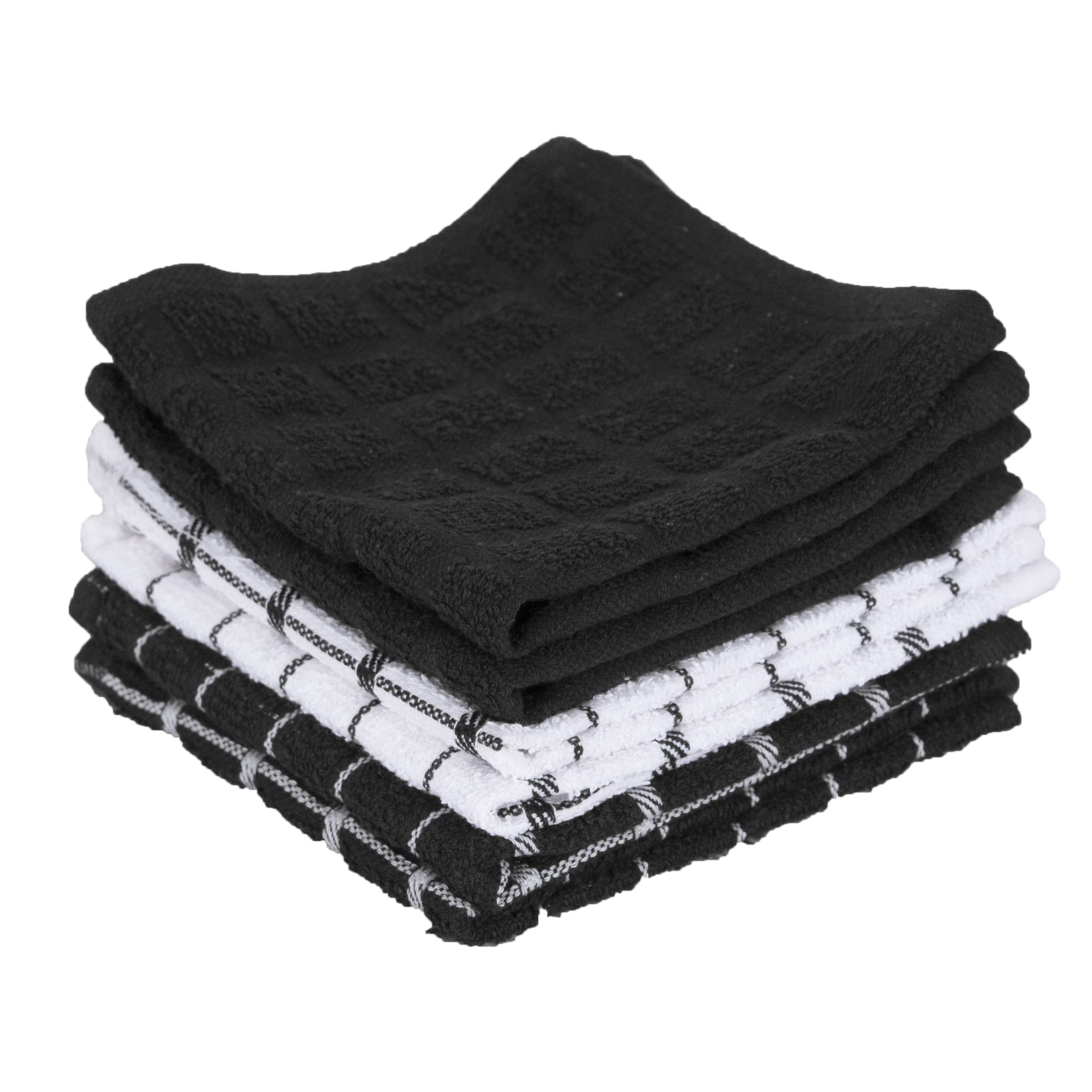 Ritz Premium cotton terry dishcloths in black 6-pack on counter for quick dish drying.