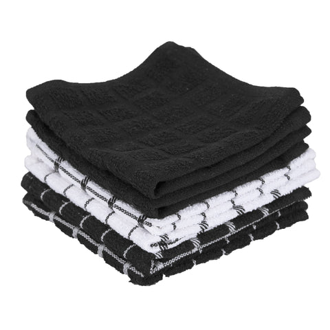 Ritz Premium cotton terry dishcloths in black 6-pack on counter for quick dish drying.
