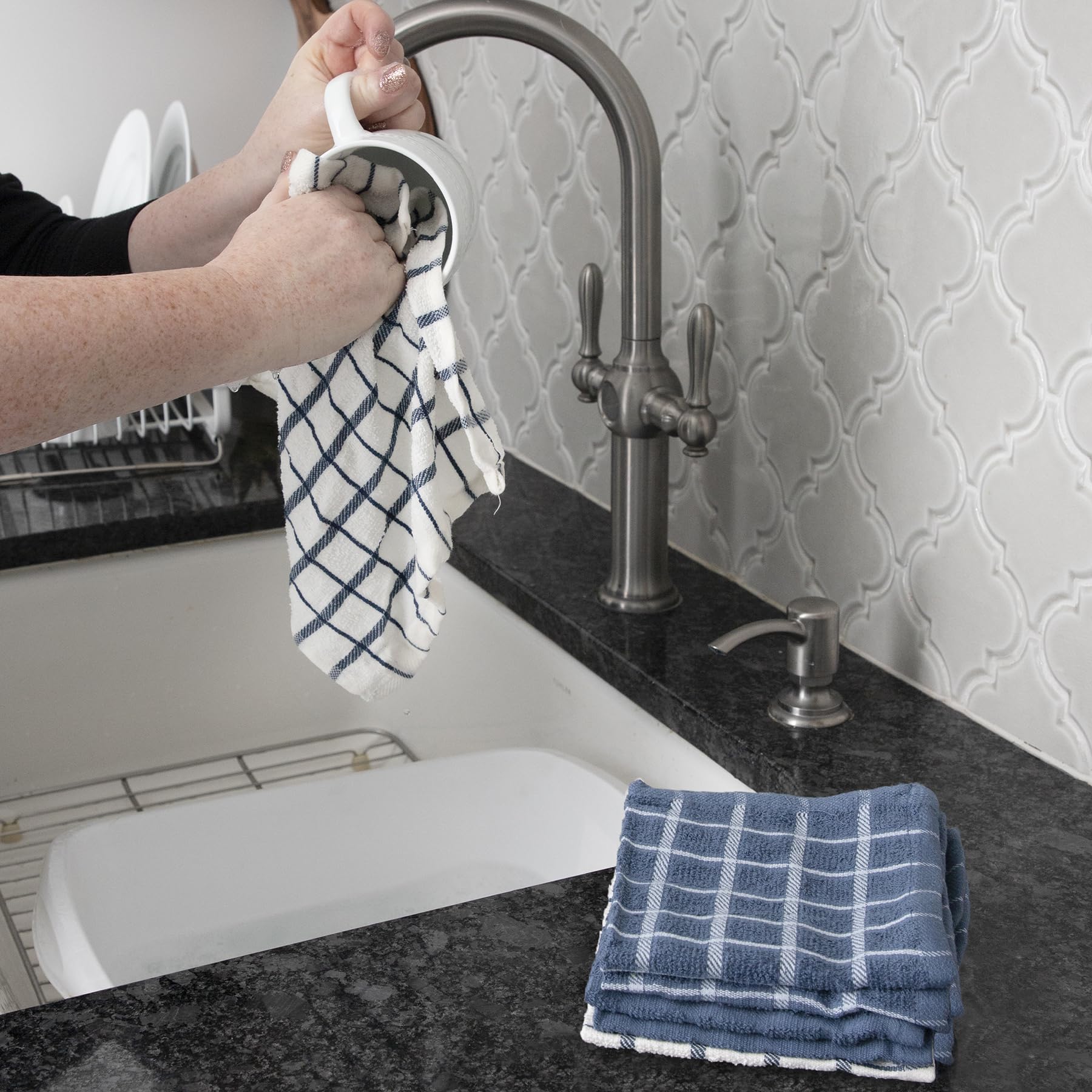 Ritz terry-loop texture dishcloth highlights absorbent surface for quick spills.