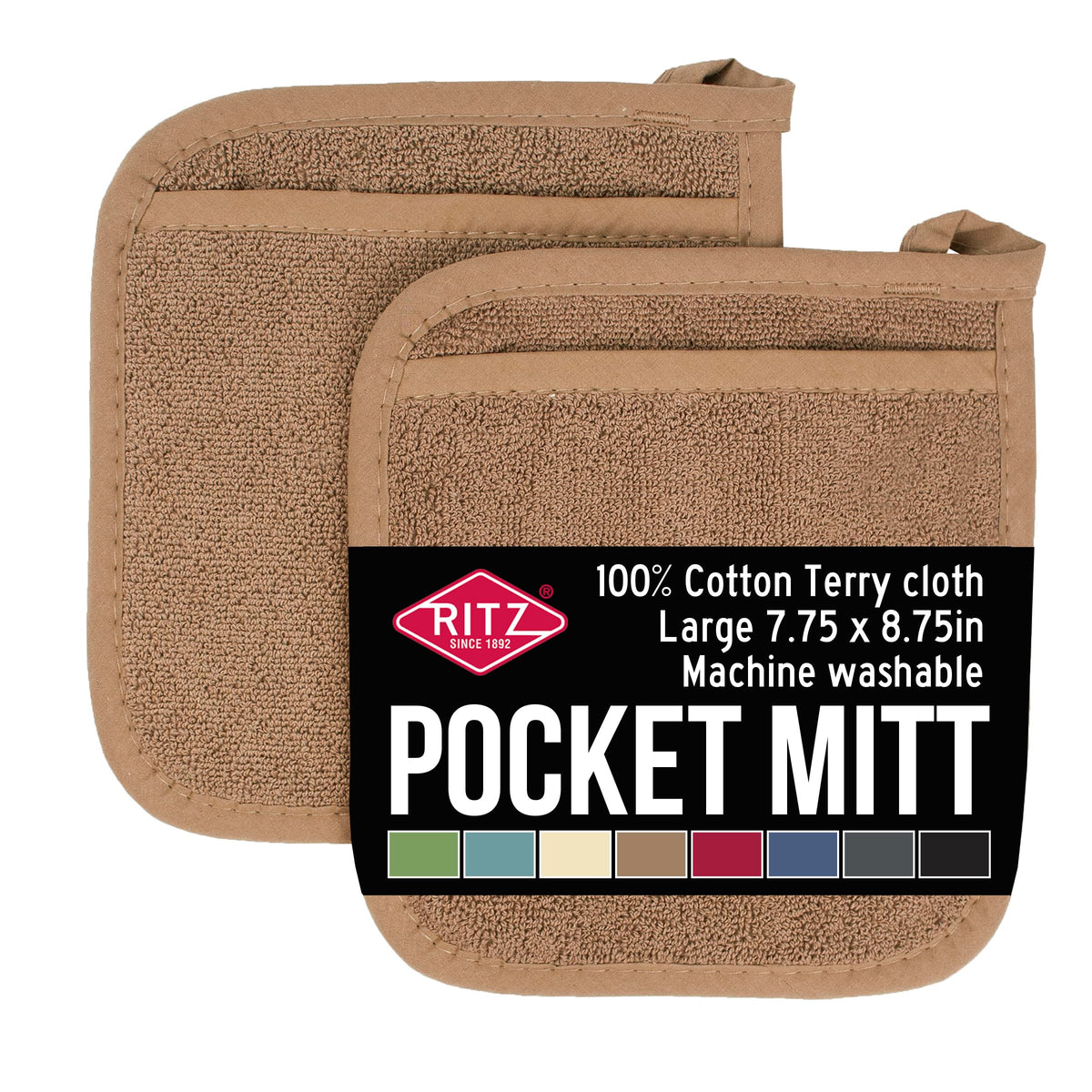 RITZ Royale pocket mitt provides heat protection for safe oven handling.