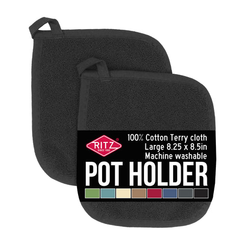 RITZ Terry potholder two-pack in black, ideal for safe handling of hot cookware.