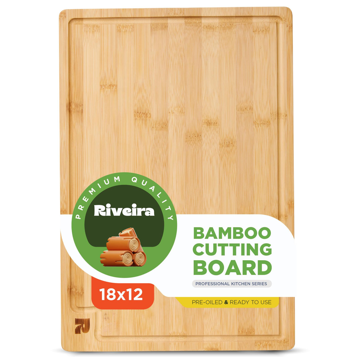 Riveira Bamboo Grandeur cutting board 18x12 with natural grain for precise chopping