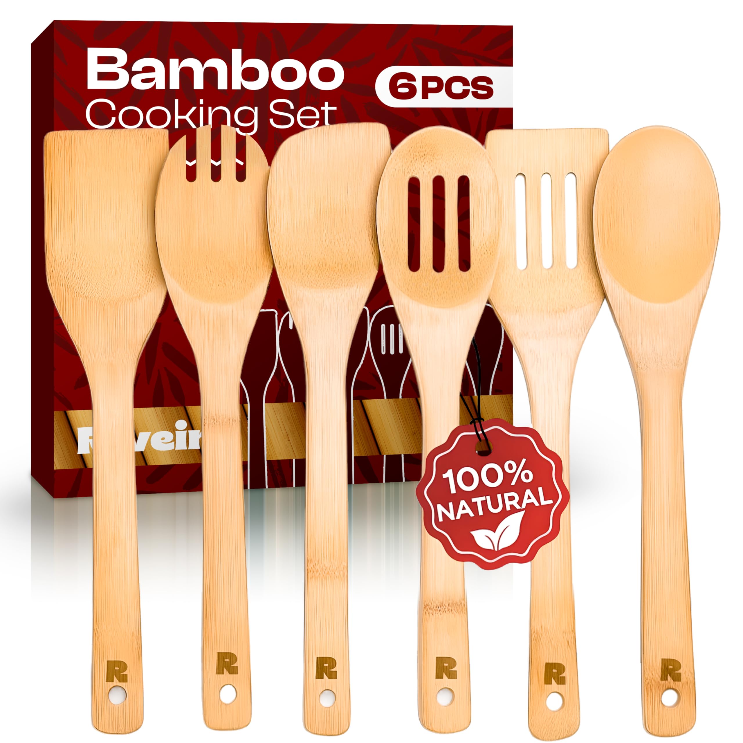 Riveira bamboo spoons 6-piece set assembled for daily cooking efficiency
