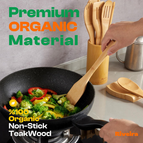 Riveira bamboo spoons closeup texture shows durable nonstick surface