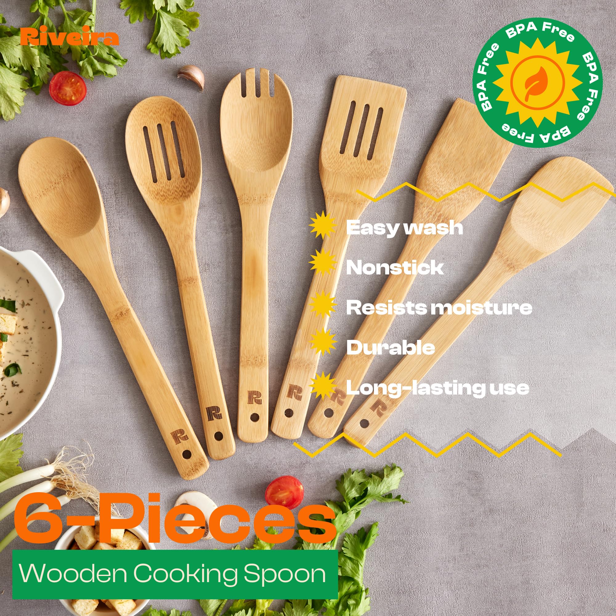 Riveira bamboo spoons easy-clean design for quick wipe-downs