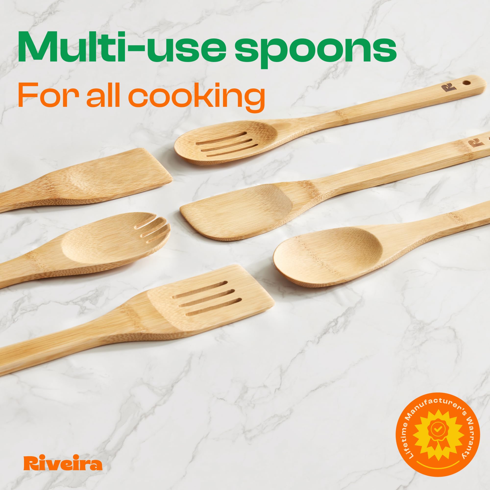 Riveira bamboo spoons turner and spatula in action for flipping
