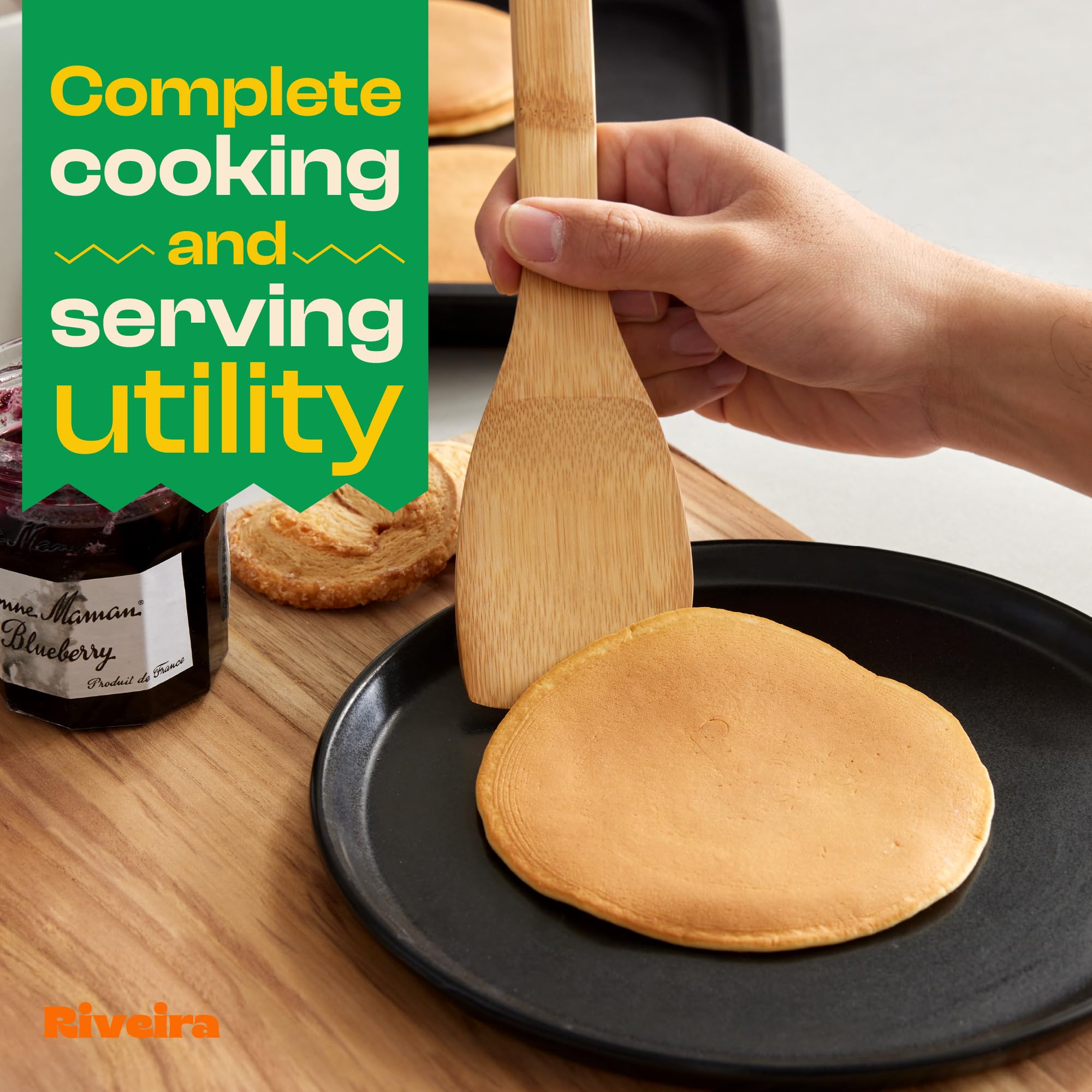 Riveira spoon set in use for precise stirring and flipping