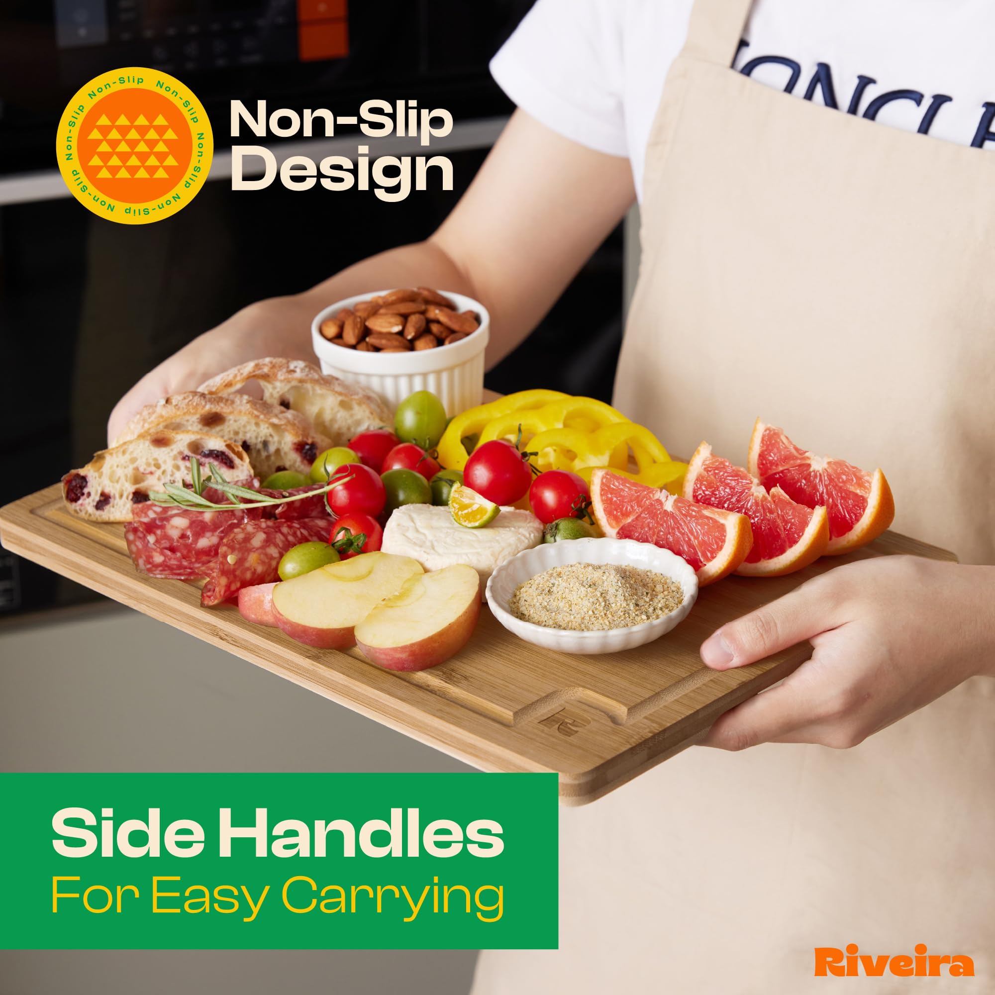 Riveira board with knife and vegetables demonstrates versatile kitchen prep