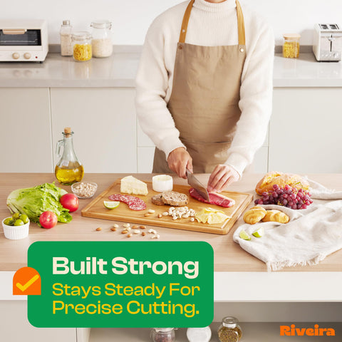 Riveira brown bamboo board used for prep and elegant serving