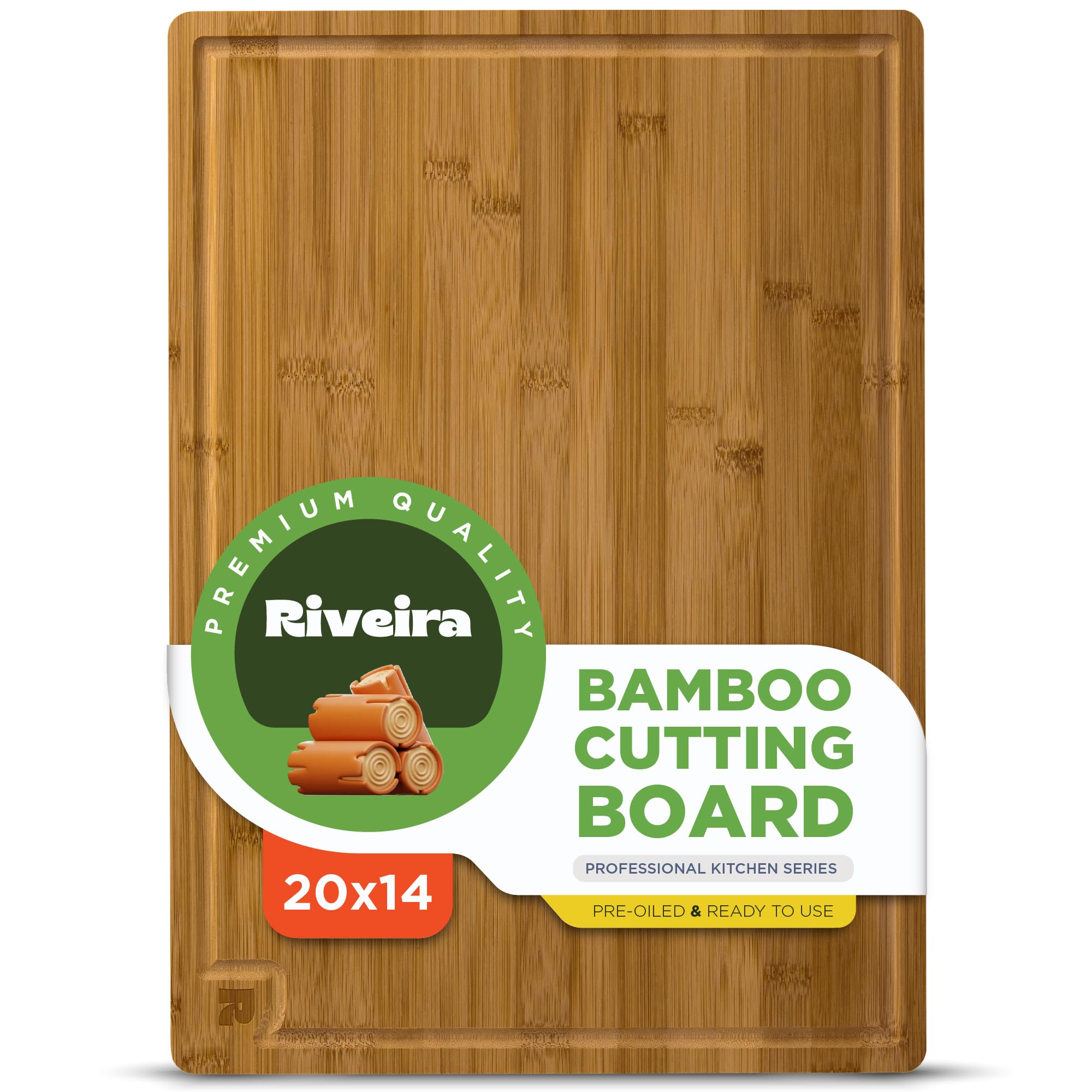 Riveira brown bamboo cutting board top view highlights a generous prep surface for daily meals