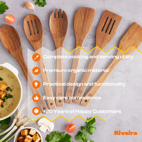 Riveira gift-ready teak utensil set ideal for kitchen upgrades or gifts.