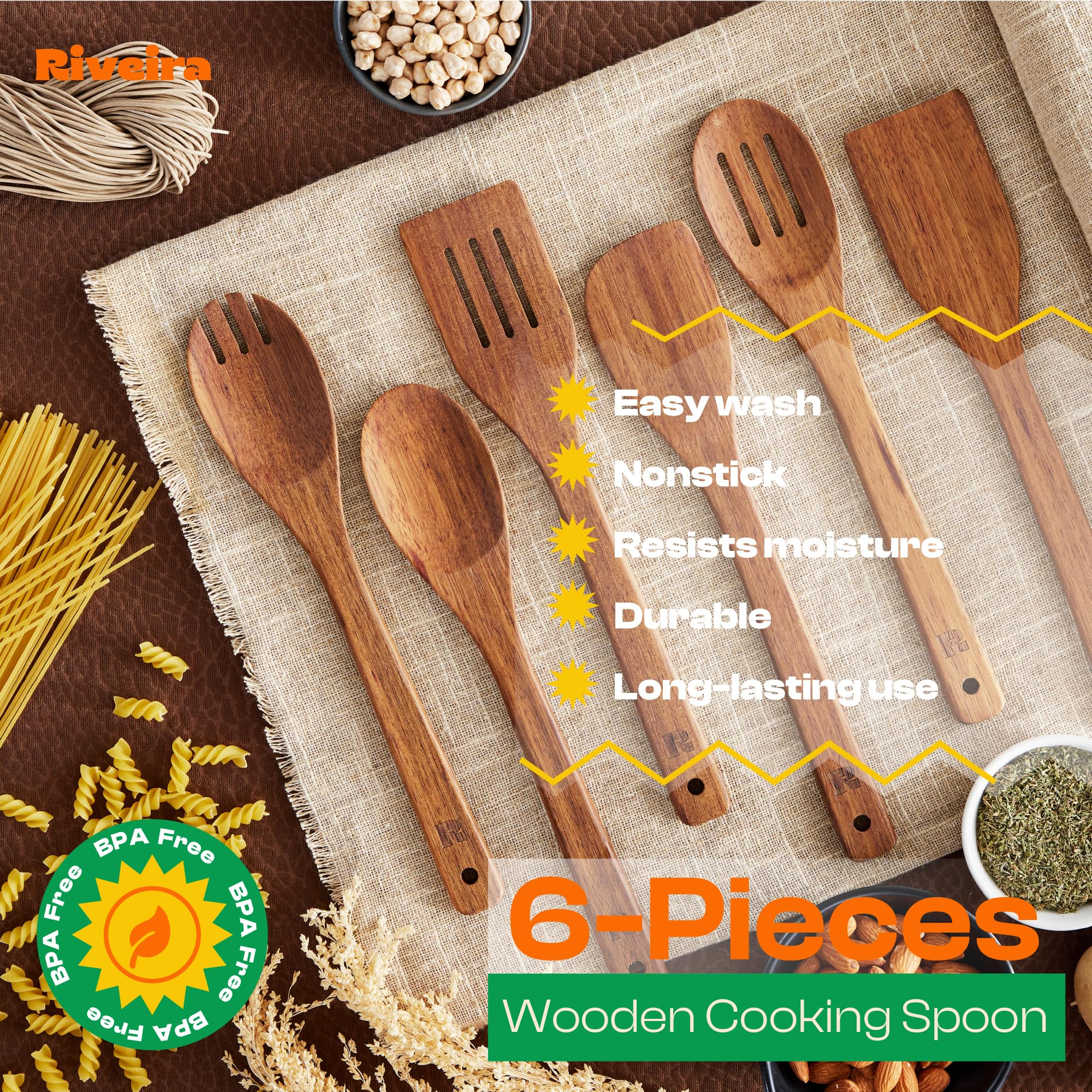 Riveira non-toxic kitchen utensils safe for all cookware surfaces.