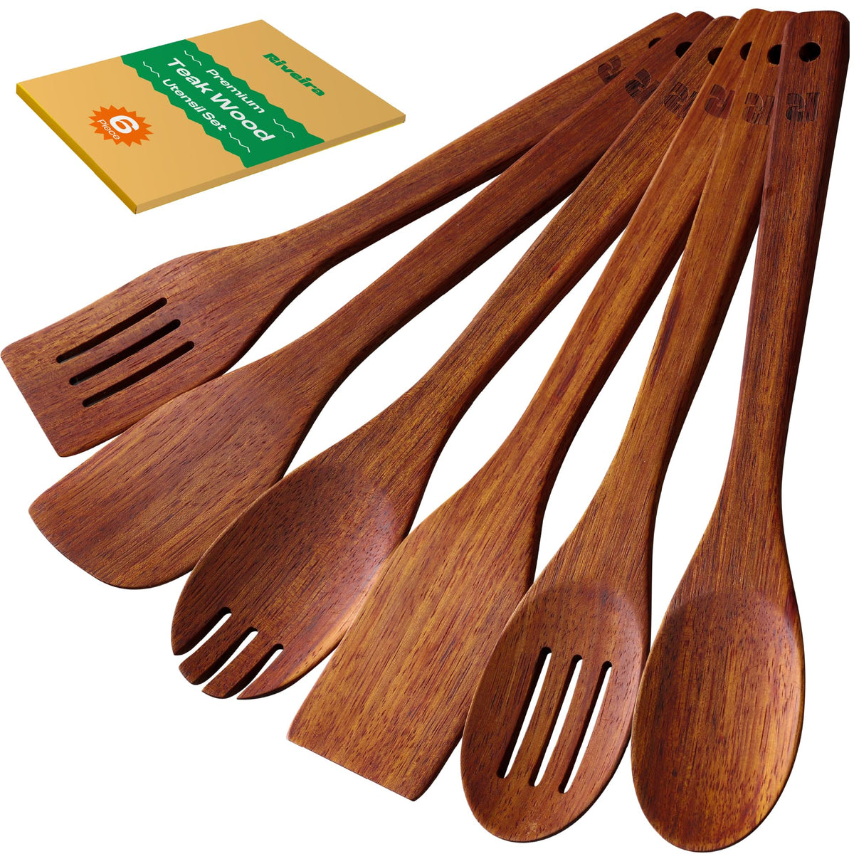 Riveira teak spoons set: collection view showing durable wood for everyday cooking.