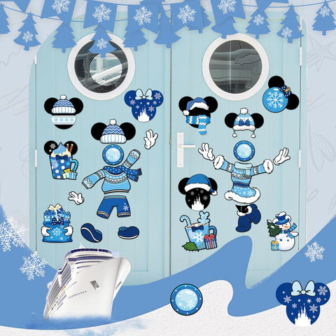 RiVolTa snowflake snowman magnet close-up, enhances holiday spirit on refrigerators or stateroom doors.