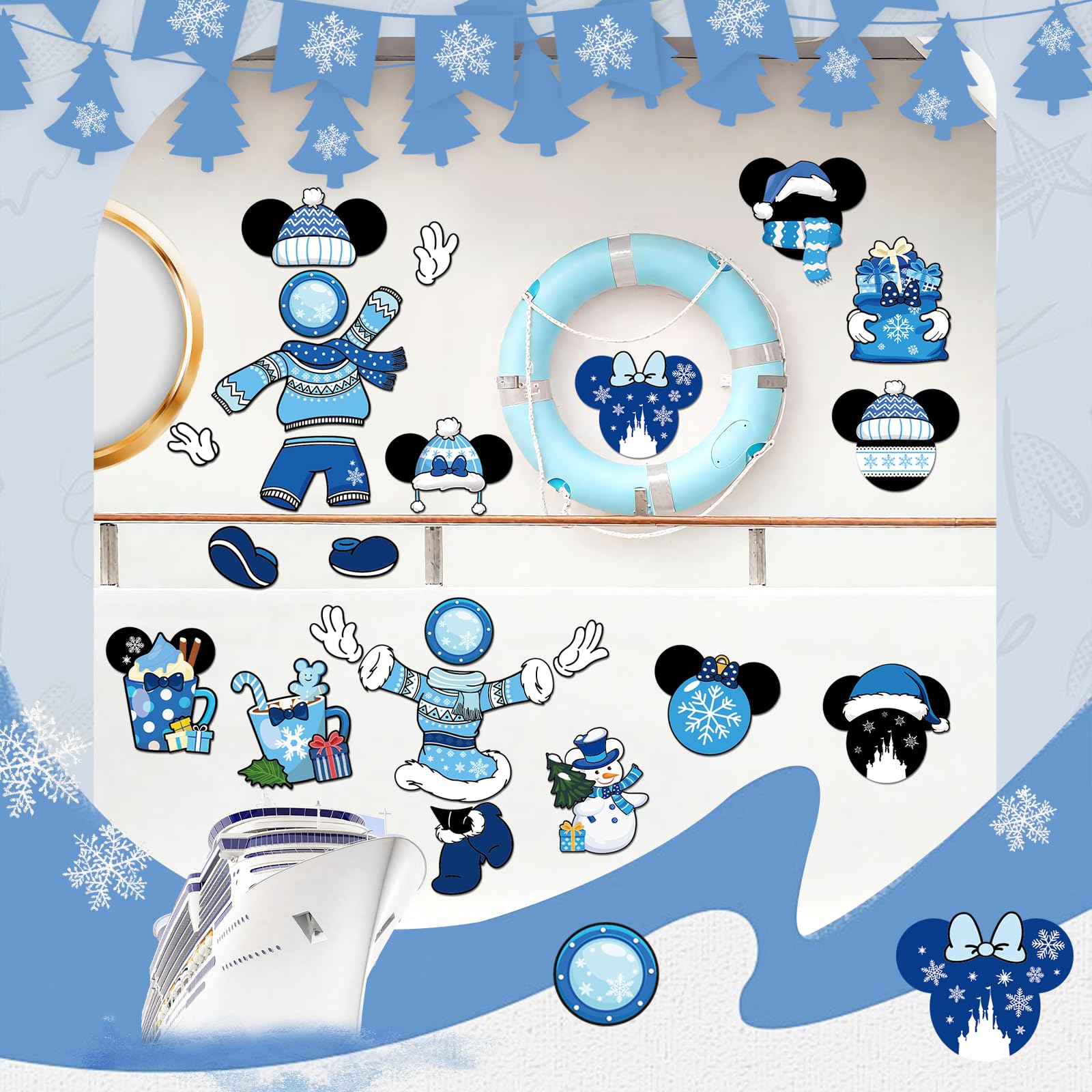 RiVolTa magnets decorating both doors and refrigerators, showing versatile, reusable decor for travel spaces.