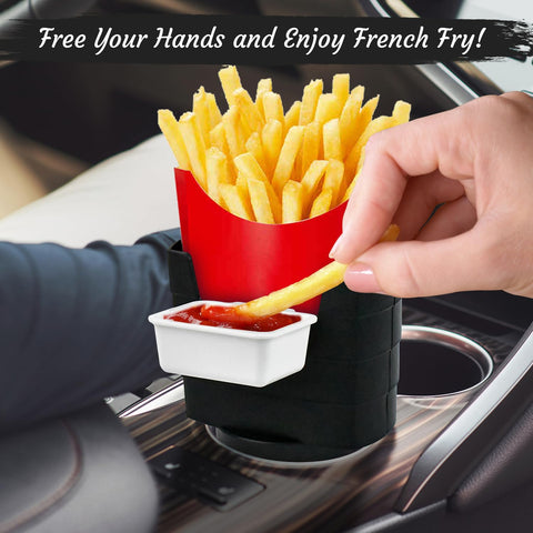 RIYA French fry cup holder keeps snacks handy during trips.