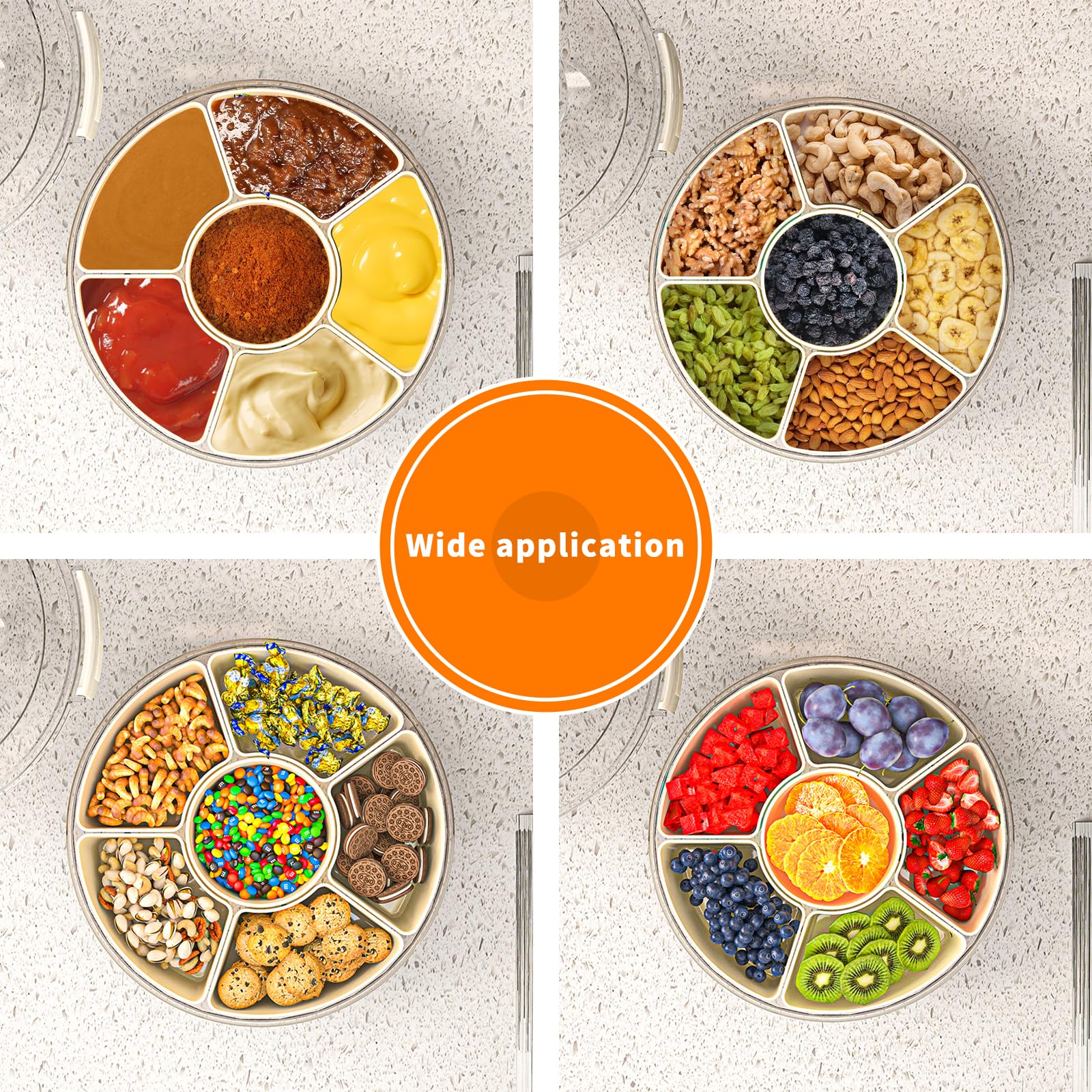 riyeloi spin-tray view allows quick access to fruits and candies.