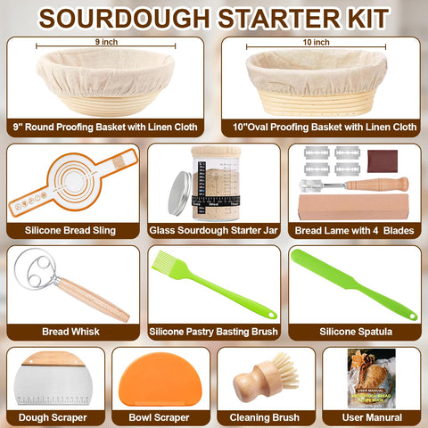 RIZENCE sourdough starter kit with round proofing basket for even fermentation