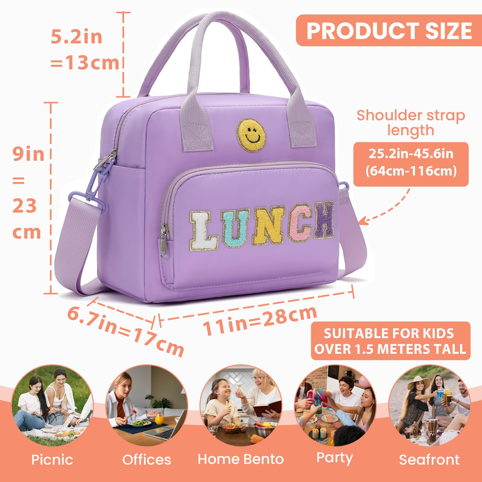 RLGPBON lunch bag with detachable strap for shoulder, cross-body, or handbag wear