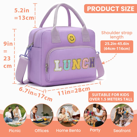 RLGPBON lunch bag with detachable strap for shoulder, cross-body, or handbag wear