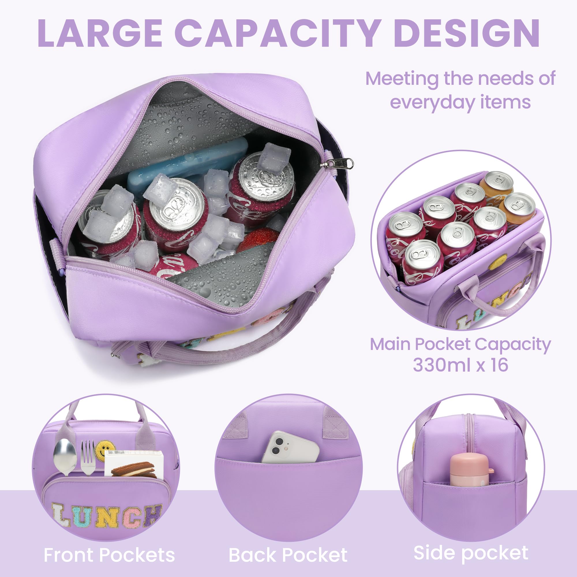 RLGPBON lunch bag side pocket stores drinks or water bottles
